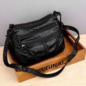 bags : Crossbody Tas Dames Bruin - Luxe Leren Draagtas Design - PU-Leer in Zwart van Pantino