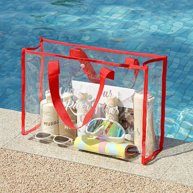 bags : Transparante Strandtas Dames - Waterdicht Groot Trendy - PVC in Rood van Pantino