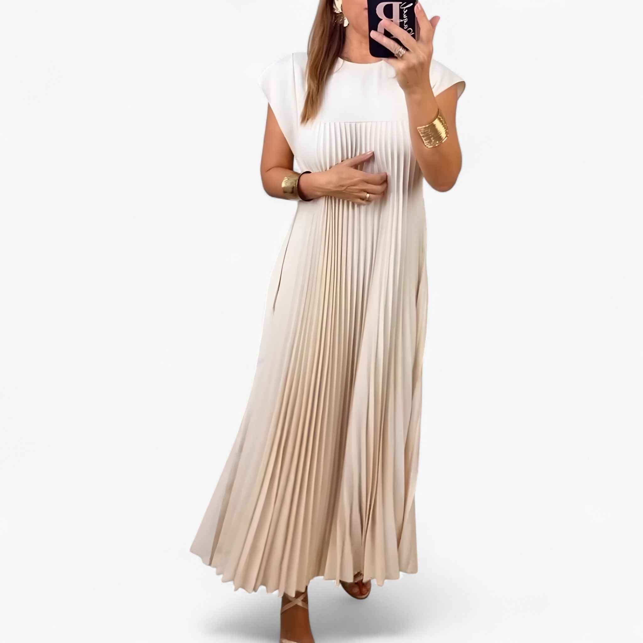 Jurken : Jurk Dames Beige - Mouwloze Elegante in van Pantino