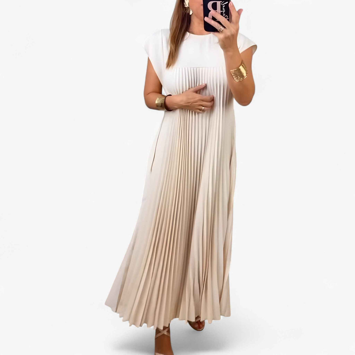 Jurken : Jurk Dames Beige - Mouwloze Elegante in van Pantino