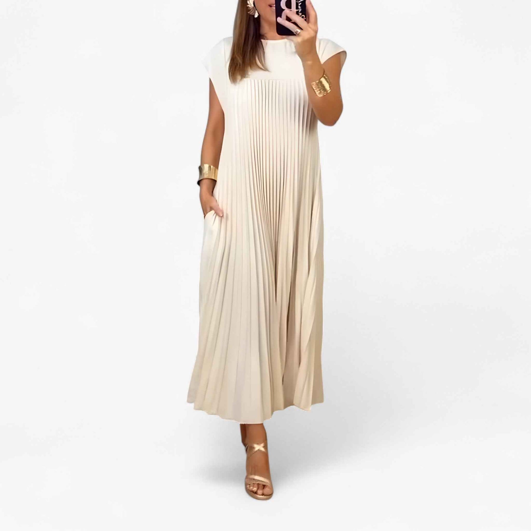 Jurken : Jurk Dames Beige - Mouwloze Elegante in van Pantino