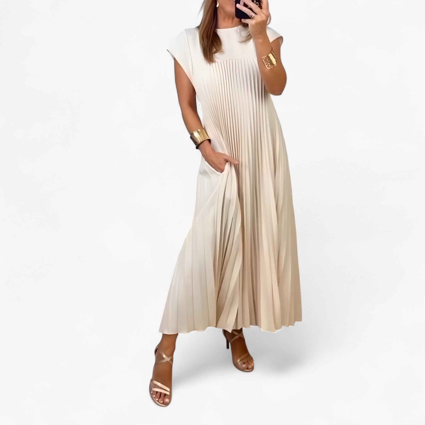 Jurken : Jurk Dames Beige - Mouwloze Elegante in van Pantino