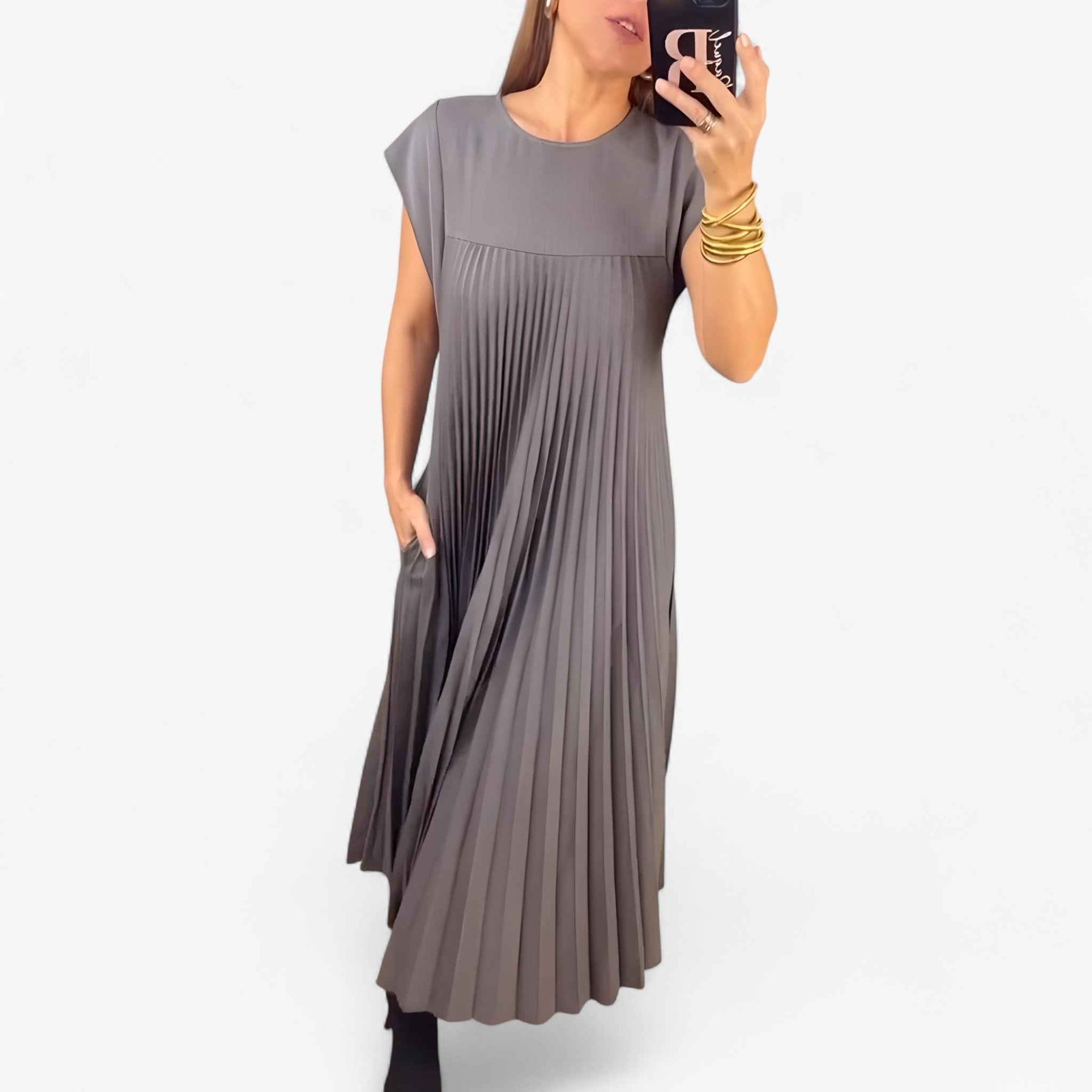 Jurken : Jurk Dames Beige - Mouwloze Elegante in van Pantino