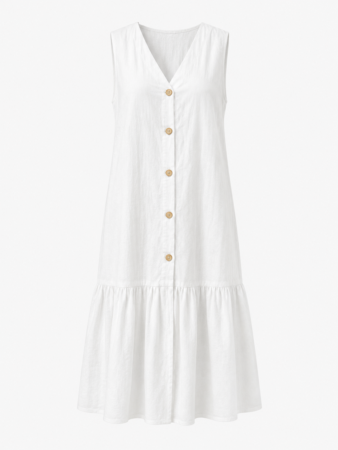 Dresses : Mouwloze Midi Jurk van Katoen-Linnen met V-Hals in Bianco van Pantino