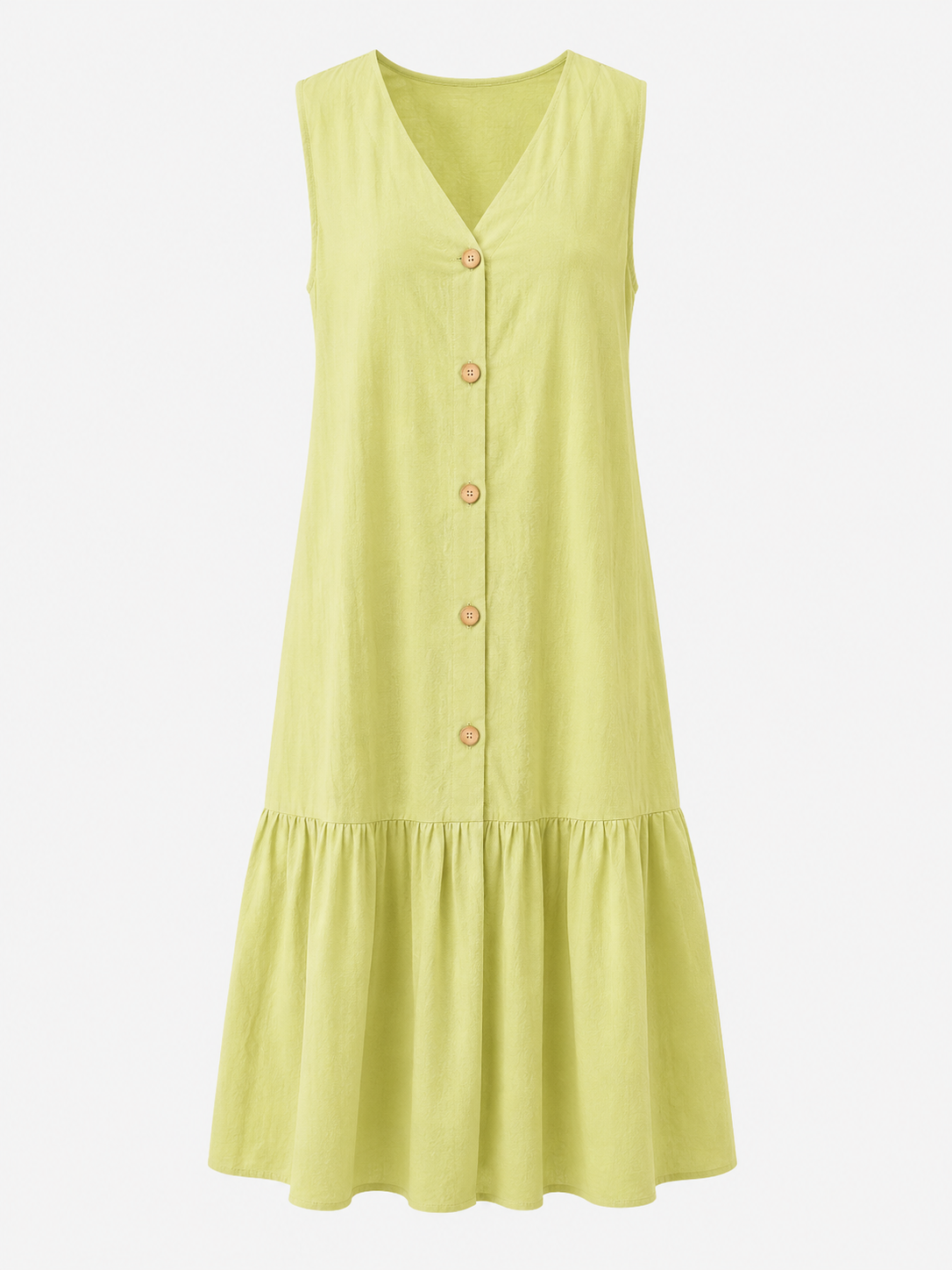 Dresses : Mouwloze Midi Jurk van Katoen-Linnen met V-Hals in Verde van Pantino