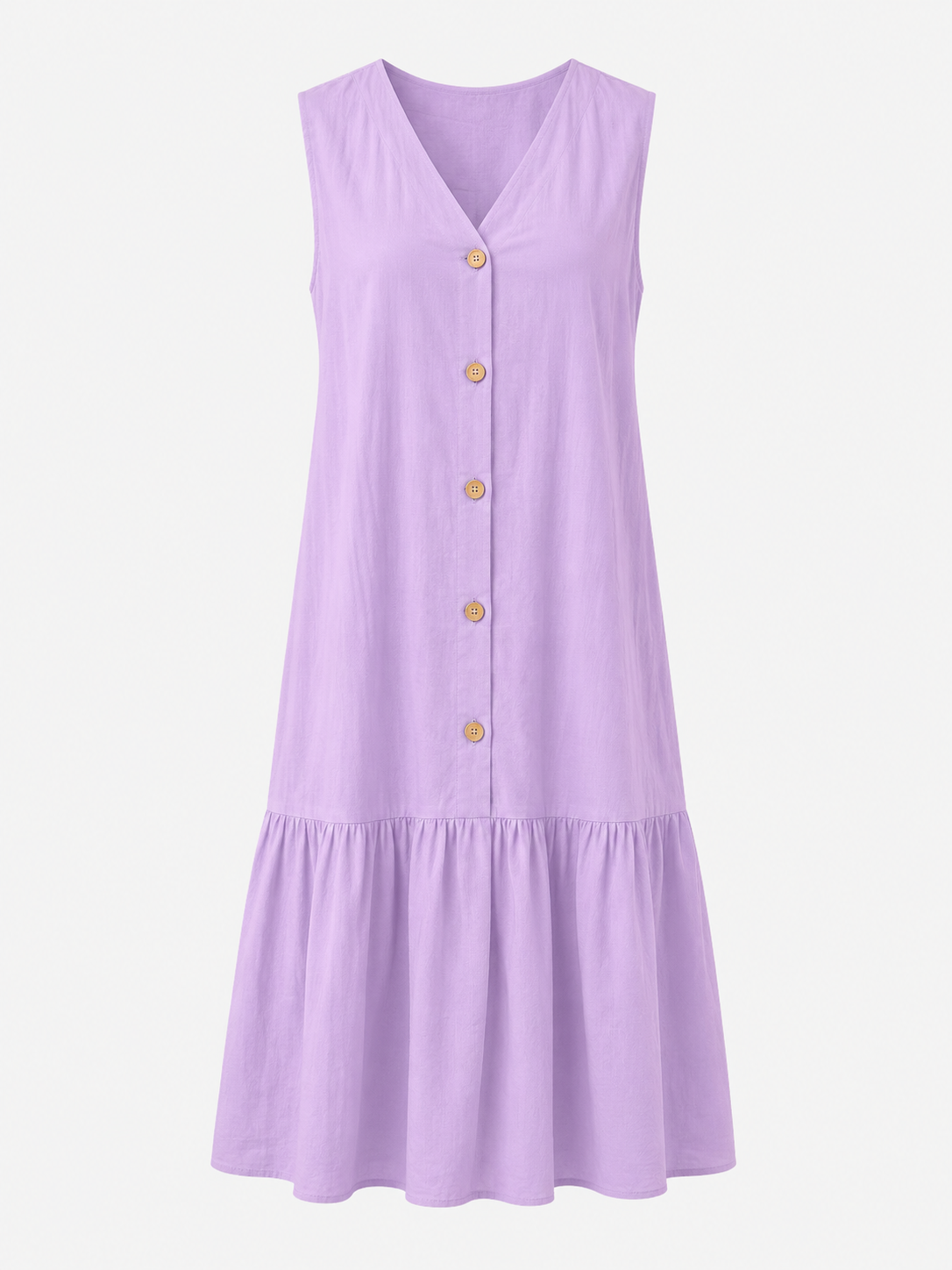 Dresses : Mouwloze Midi Jurk van Katoen-Linnen met V-Hals in Viola van Pantino