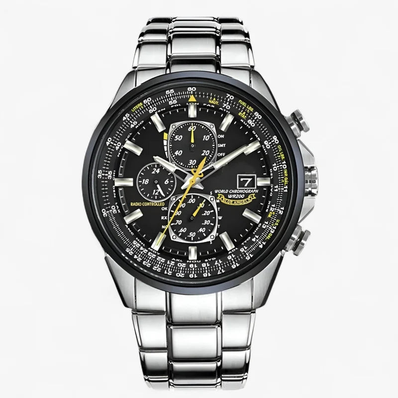 Watches : Heren Chronograaf Horloge MultiSteel 42mm, Zilverkleurig Staal met Elegante Blauwe Wijzerplaat in 3 staalzwarte knoppen van Pantinoshop