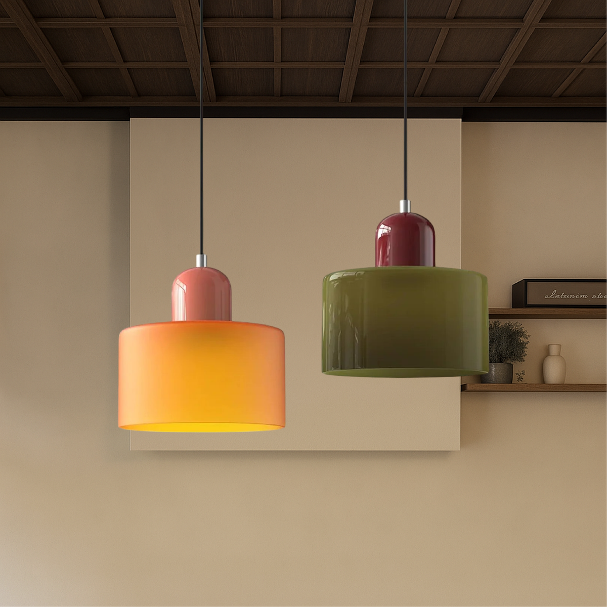 Gekleurde Glazen Bauhaus Hanglamp – Retro Blikvanger