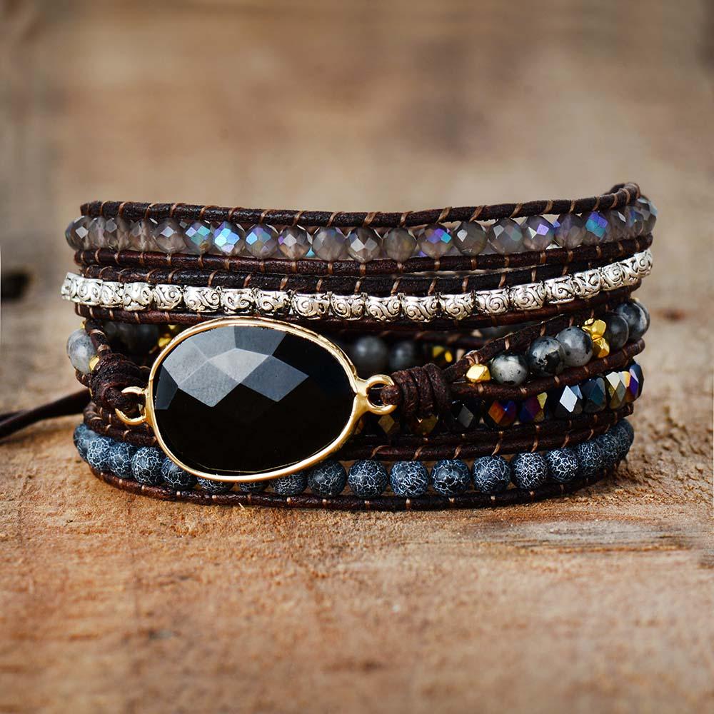 Bracelet : Onyx Maanlicht Beschermende Wikkelarmband in van Pantino