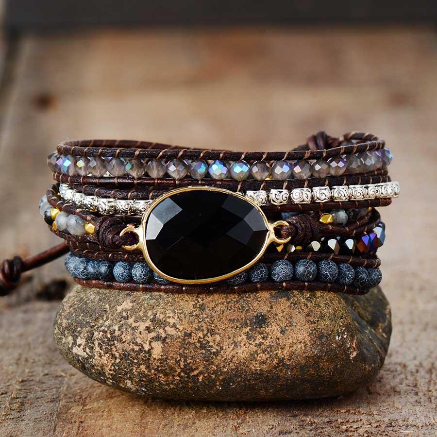 Bracelet : Onyx Maanlicht Beschermende Wikkelarmband in van Pantino