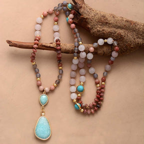 Mala Beads : Diep Reinigende Pastel Mala Kralen van Amazoniet en Rozenkwarts in van Pantino
