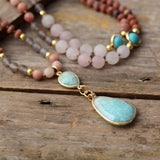 Deep Cleansing Pastel Mala Beads of Amazonite and Rose Quartz  