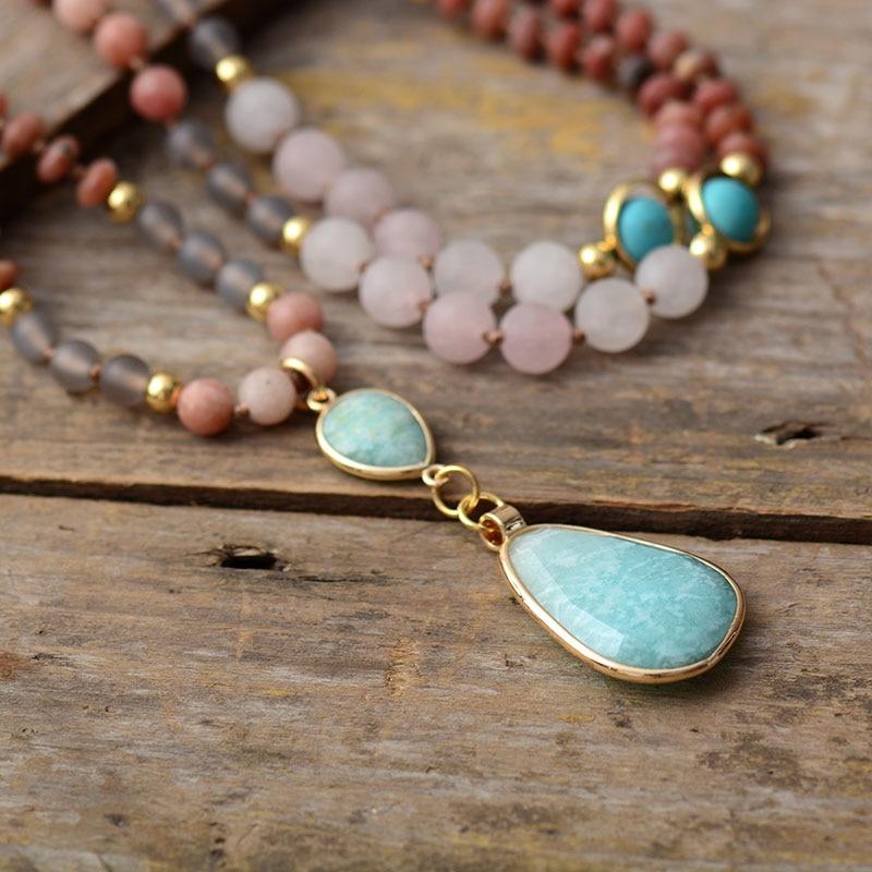 Mala Beads : Diep Reinigende Pastel Mala Kralen van Amazoniet en Rozenkwarts in van Pantino
