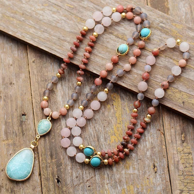 Mala Beads : Diep Reinigende Pastel Mala Kralen van Amazoniet en Rozenkwarts in van Pantino