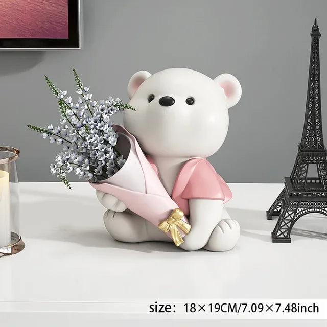 home & garden : TeddyBloom - Beer Bloemenboeket Decoratie - Bruin H25cm in Roze H19cm van Pantino