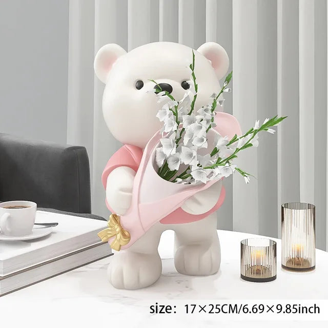 home & garden : TeddyBloom - Beer Bloemenboeket Decoratie - Bruin H25cm in Roze H25cm van Pantino