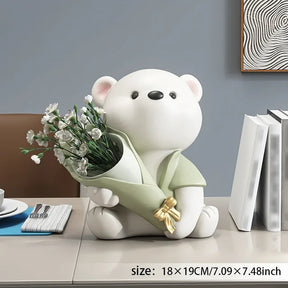 home & garden : TeddyBloom - Beer Bloemenboeket Decoratie - Bruin H25cm in Groen H19cm van Pantino