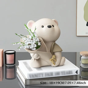 home & garden : TeddyBloom - Beer Bloemenboeket Decoratie - Bruin H25cm in Bruin H19cm van Pantino