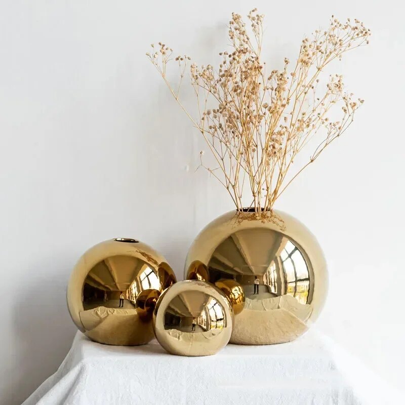 home & garden : Gouden Keramische Bloemenvaas - Luxe Decoratieve Woonkamer - Keramiek in van Pantino
