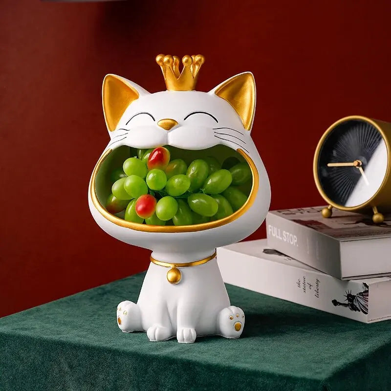 home & garden : Gelukskat Decoratie - Japanse Feng Shui Winkende Kat - Keramiek in Wit van Pantino