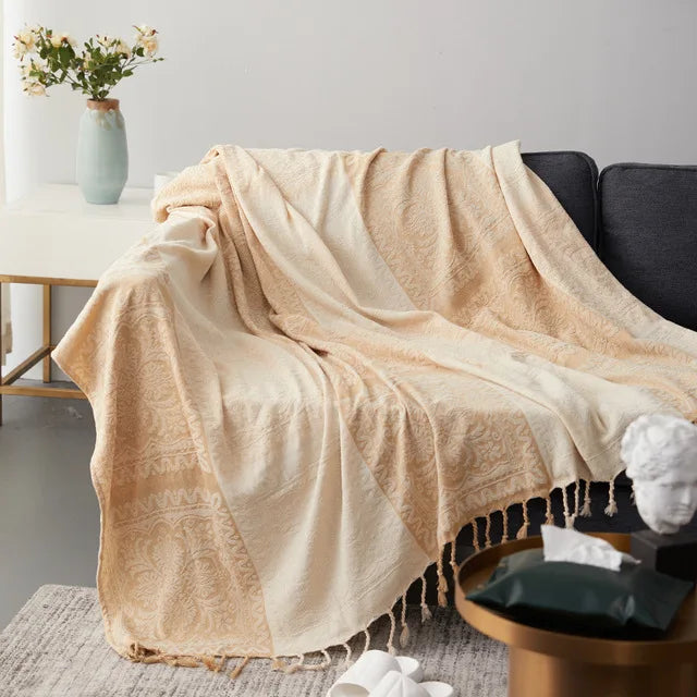 home & garden : Gezellige Franje Deken - Beige Blauw in Room van Pantino