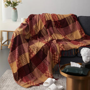 home & garden : Gezellige Franje Deken - Beige Blauw in Rood Bruin van Pantino