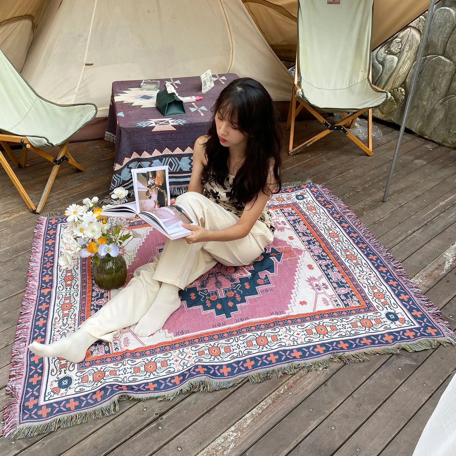 home & garden : Cozy Tahlia - Boheems Stijlvol Tapijt - Roze Blauw in van Pantino