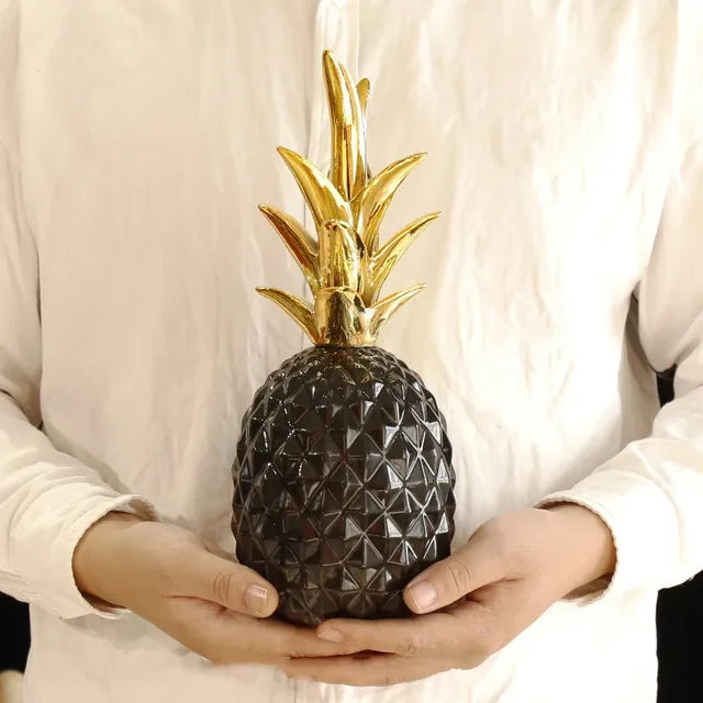 home & garden : Gouden Ananas Woondecoratie Wit - Tropisch Sfeer Woonkamer - Hars in Zwart van Pantino