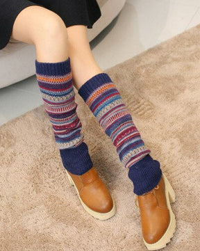 other : Nordic Beenwarmers - Beenwarmers van Wol met Nordic Print - Beige in Marine blauw Eén maat voor iedereen van Pantino