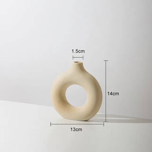 home & garden : Keramische Donut Bloemenvaas Wit - Trendy Sfeervolle Decoratie - Keramiek in Beige S van Pantino