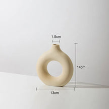 home & garden : Keramische Donut Bloemenvaas Wit - Trendy Sfeervolle Decoratie - Keramiek in Beige S van Pantino