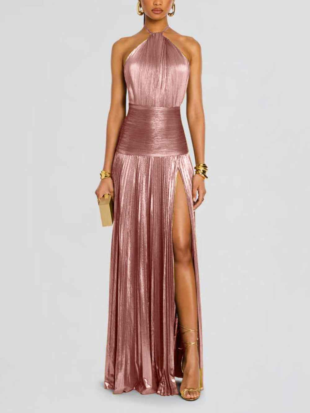 Maxi Dress : Maxi Jurk Gemetalliseerd Thalia Péridot voor een Elegante en Schitterende Stijl in Pink van Pantino