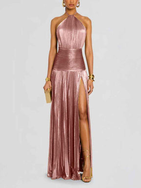 Maxi Dress : Maxi Jurk Gemetalliseerd Thalia Péridot voor een Elegante en Schitterende Stijl in Pink van Pantino
