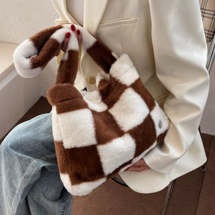 bags : Pluche Dambord Draagtas Zwart - Grappig Speelgoed Cadeau - Pluche in van Pantino