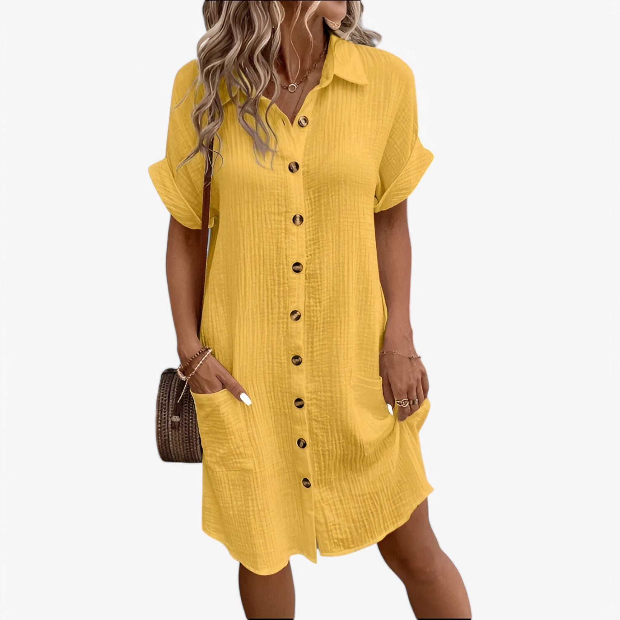 Dresses : Zomerjurk Dames van Licht Katoen - Ideaal voor Strand en Vrije Tijd in Giallo van Pantino
