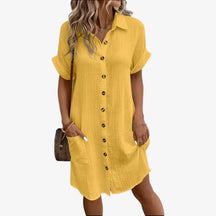 Dresses : Zomerjurk Dames van Licht Katoen - Ideaal voor Strand en Vrije Tijd in Giallo van Pantino