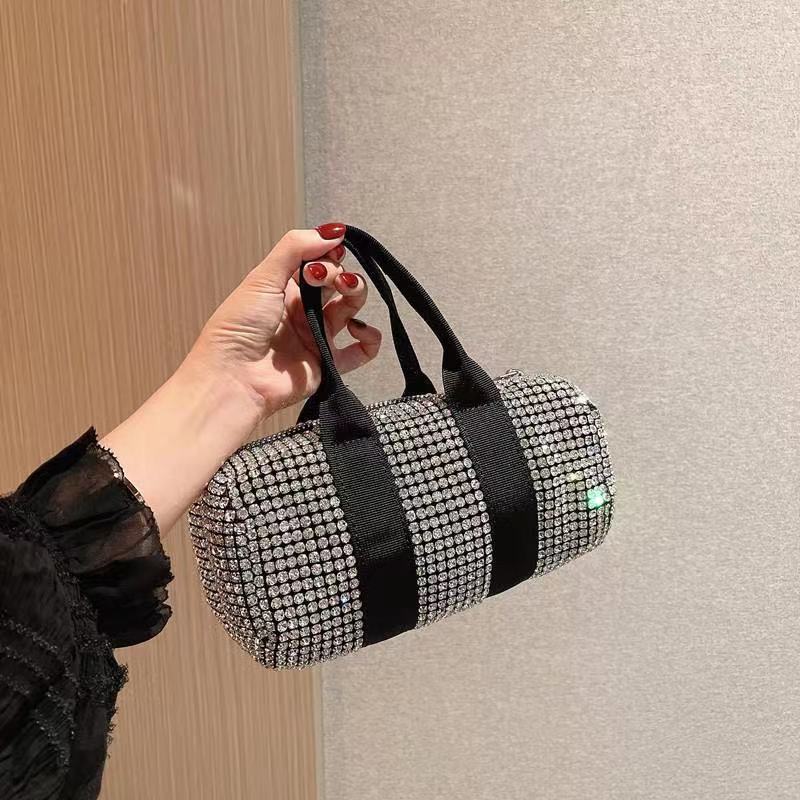 bags : Barrel Bag Dames - Verfraaid Strass Steentjes Feestelijk - Kunststof in Zilver van Pantino