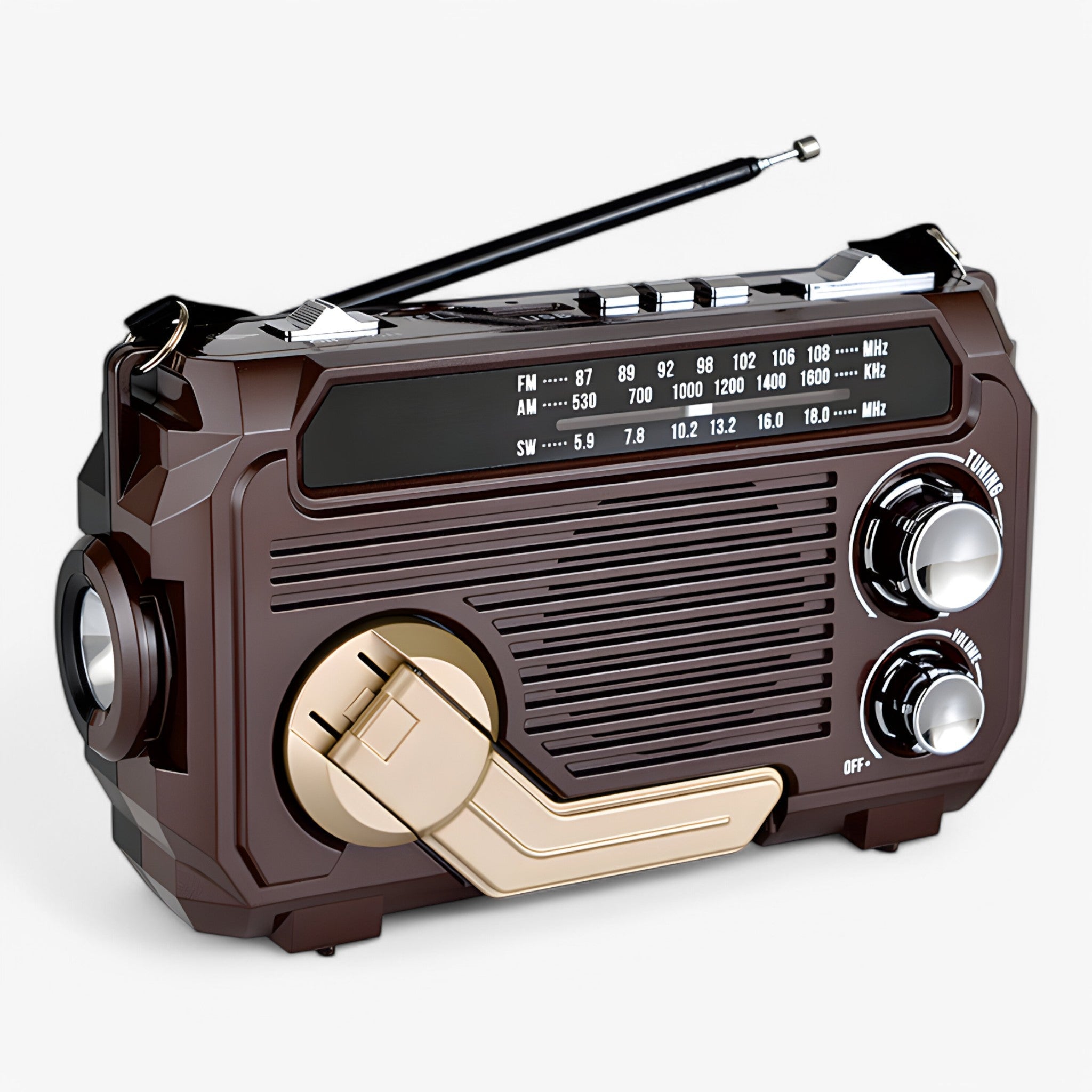 Gadgets : Multifunctionele Zonneradio - Voorbereid op Elke Situatie - Lichtbruin in Donkerbruin van Pantino