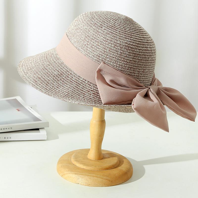 Sun Hat : Dames Zonnehoed met Strik - Beige, Ademend & Casual in Leer Roze van Pantino