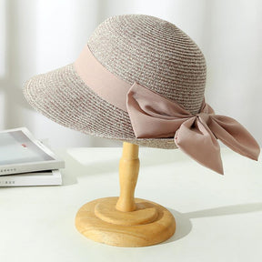 Sun Hat : Dames Zonnehoed met Strik - Beige, Ademend & Casual in Leer Roze van Pantino