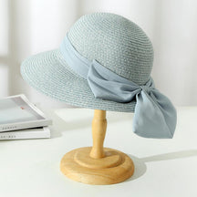 Sun Hat : Dames Zonnehoed met Strik - Beige, Ademend & Casual in Lichtblauw van Pantino