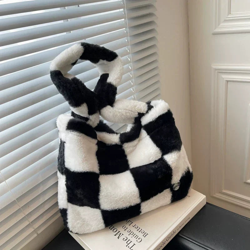 bags : Pluche Dambord Draagtas Zwart - Grappig Speelgoed Cadeau - Pluche in van Pantino
