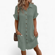 Dress : Dames Zomerjurk Lichtgewicht van Linnen-Katoenmix - Perfect voor Strand en Vakantie in Vert olive van Pantino
