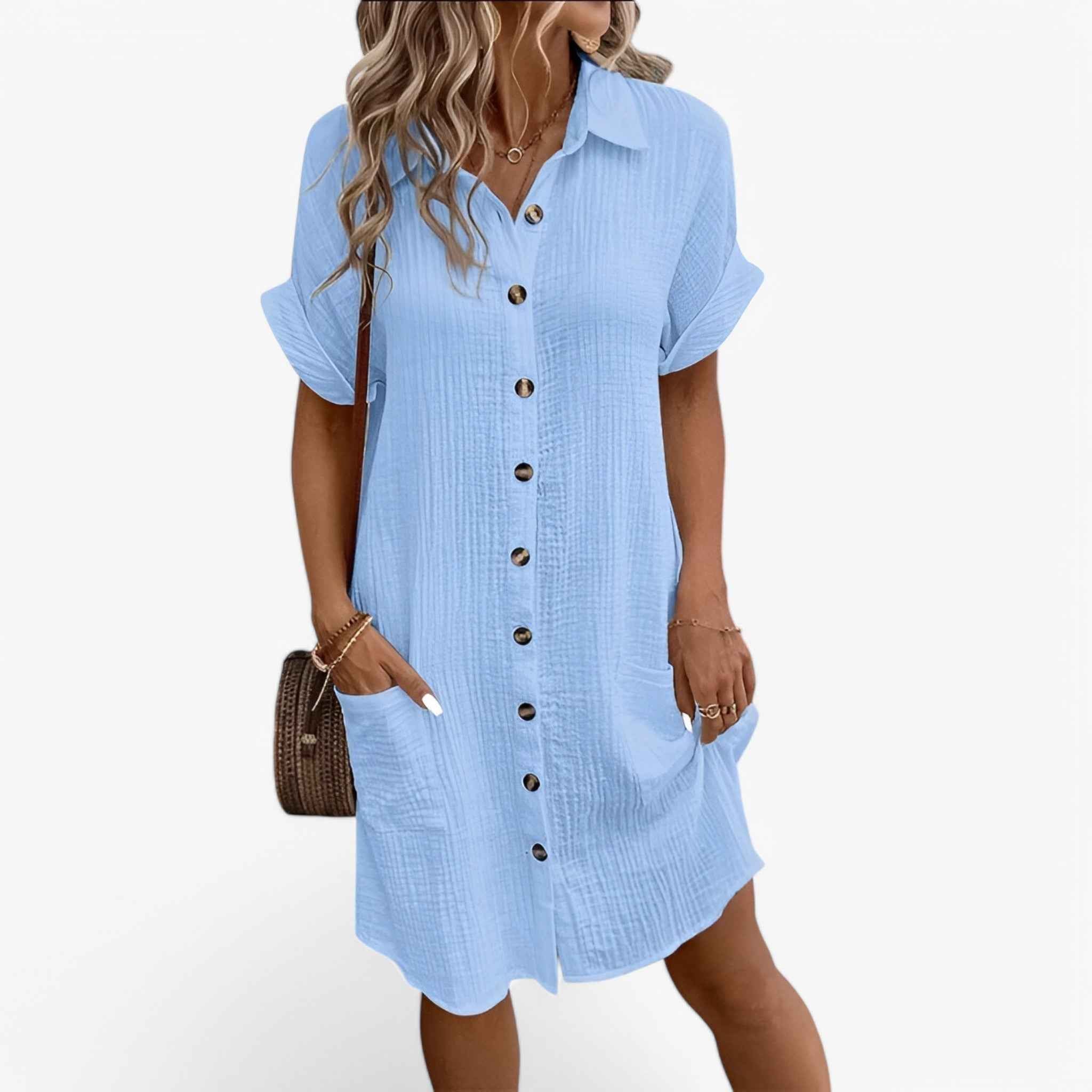 Dress : Zomerjurk voor Dames Lichtgewicht van Linnen Katoenmix - Perfect voor het Strand en Vakanties in Blauw van Pantinoshop