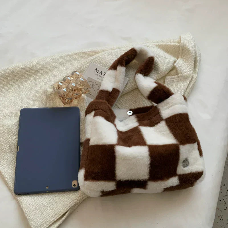 bags : Pluche Dambord Draagtas Zwart - Grappig Speelgoed Cadeau - Pluche in van Pantino