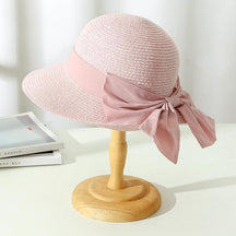 Sun Hat : Dames Zonnehoed met Strik - Beige, Ademend & Casual in Roze van Pantino