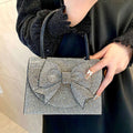 Clutch da donna nera - Fiocco decorato con cristalli da sera - Tessuto