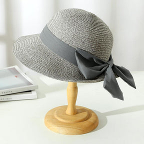 Sun Hat : Dames Zonnehoed met Strik - Beige, Ademend & Casual in Grijs van Pantino