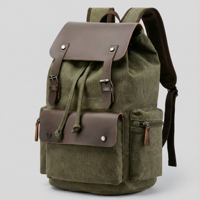 bags : Rugzak Grijs - RetroRider Laptoprugzak van Canvas en Leer in Olijfgroen van Pantino