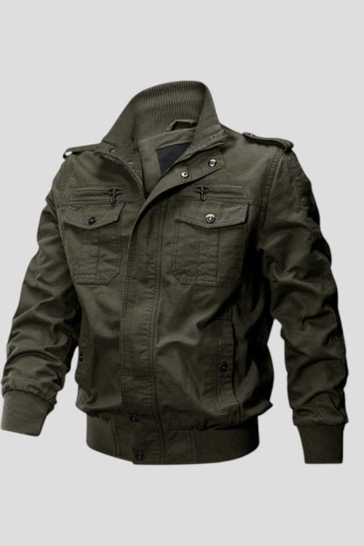 Fleece Jacket : Heren Fleecejack met Windbescherming - Zwart in Olijf van Pantino